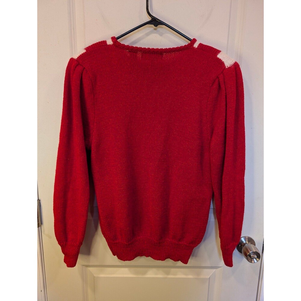 Women's Vintage Angenie Crewneck Embellished Wool Blend Sweater MCM Red L/XL - Picture 3 of 8